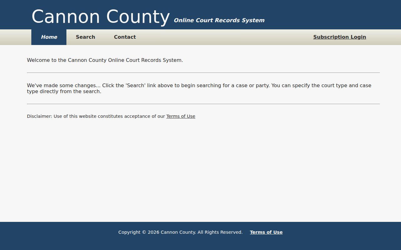 Cannon County Online Court Records System home for case search