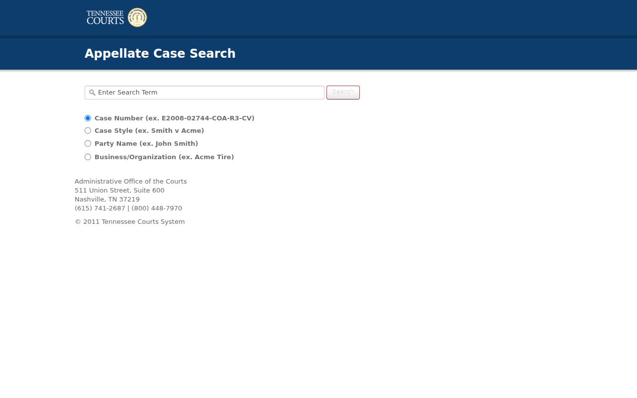 Tennessee Public Case History form for Cannon County appeal searches