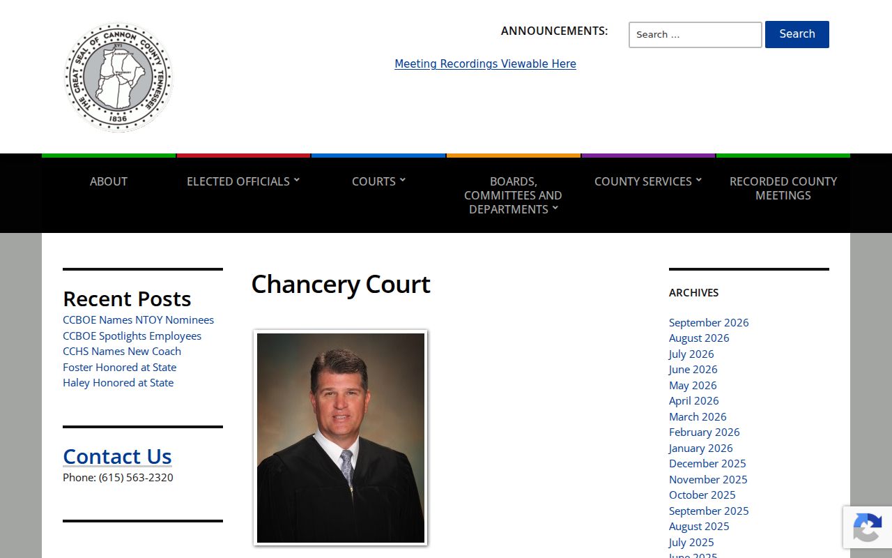 Cannon County Chancery civil docket schedule and Clerk and Master details