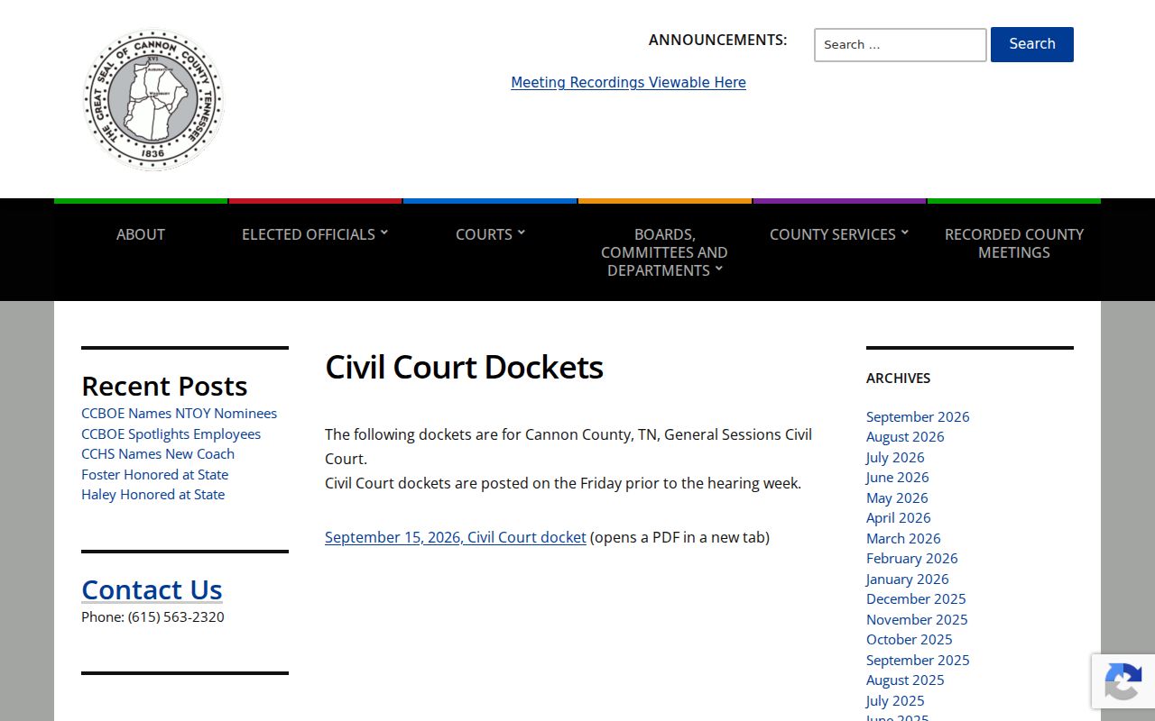 Cannon County civil docket archive for General Sessions Court