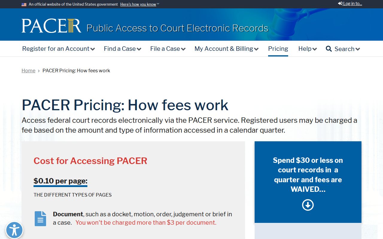 Cannon County court records PACER federal pricing guidance