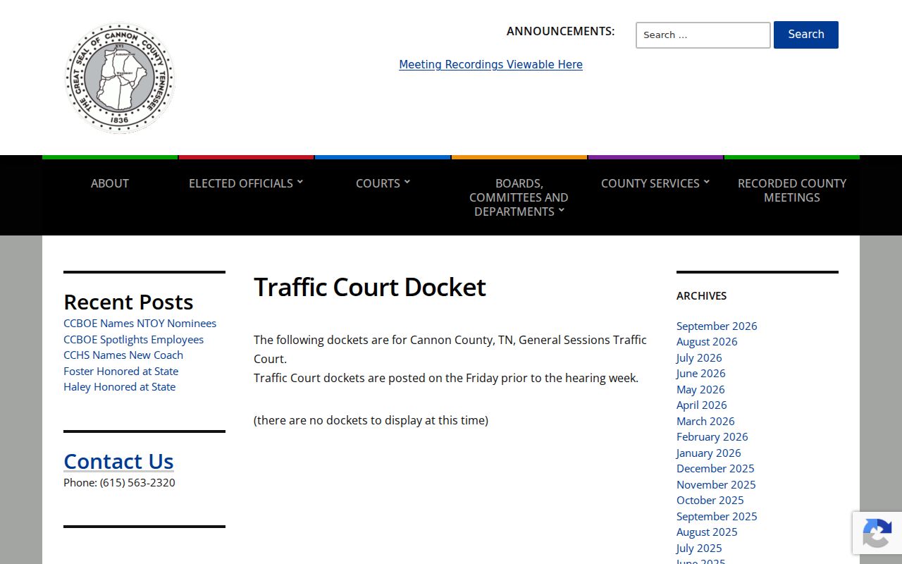 Cannon County traffic court records docket archive